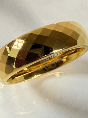 Tungsten Carbide Faceted Yellow Gold Tone Dome Ring